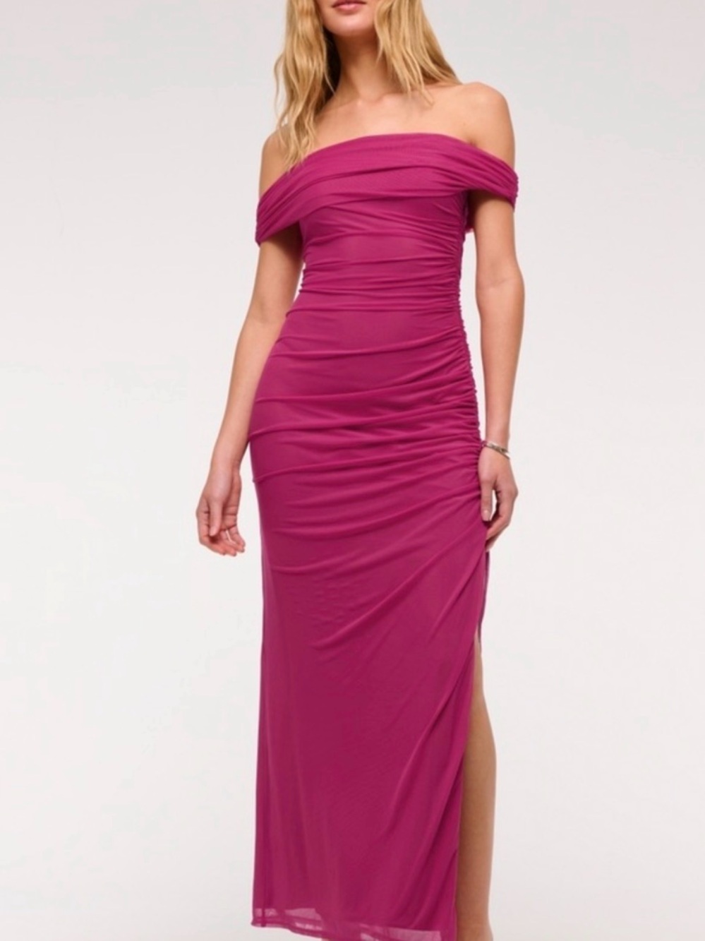 Abercrombie & Fitch One-Shoulder Fuchsia/Magenta Ruched Gown